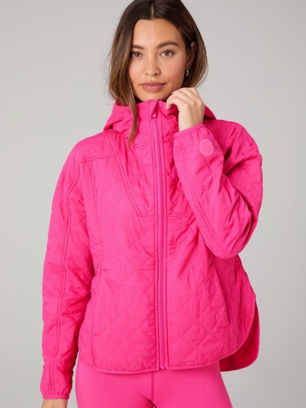 Fabletics Daydreamer + Quilted Hooded Puffer Jacket - Pink Crush